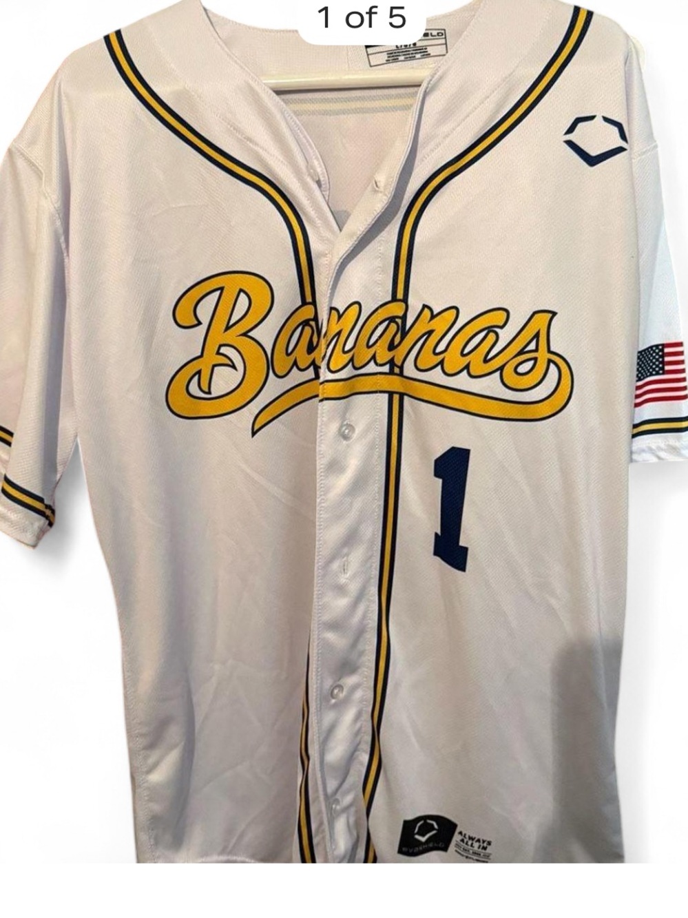 Bananas Team White Baseball Jersey with Yellow and Navy Accents
